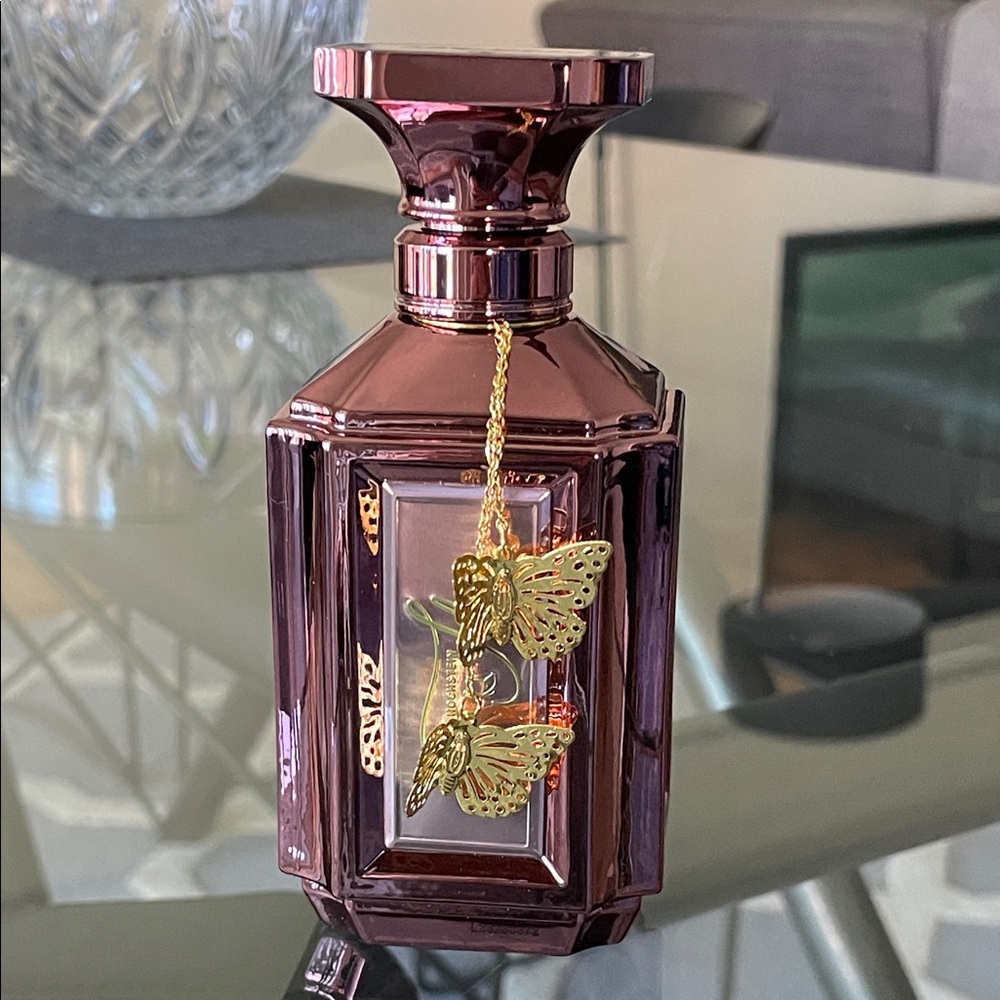 Pink Glass Decorative Bottle with Gold Butterfly Charms